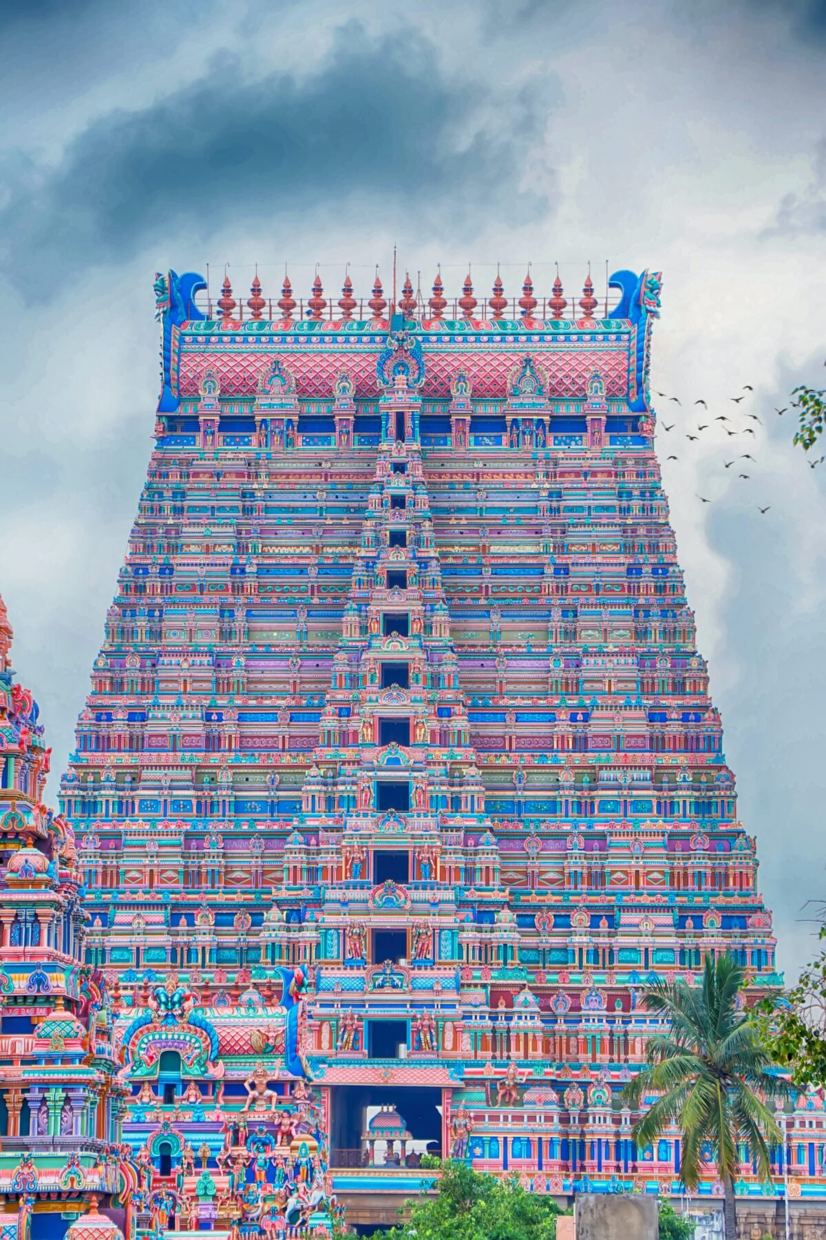 El gopuram en el Templo de Sri Ranganatha Swamy, Srirangam, Tamil Nadu