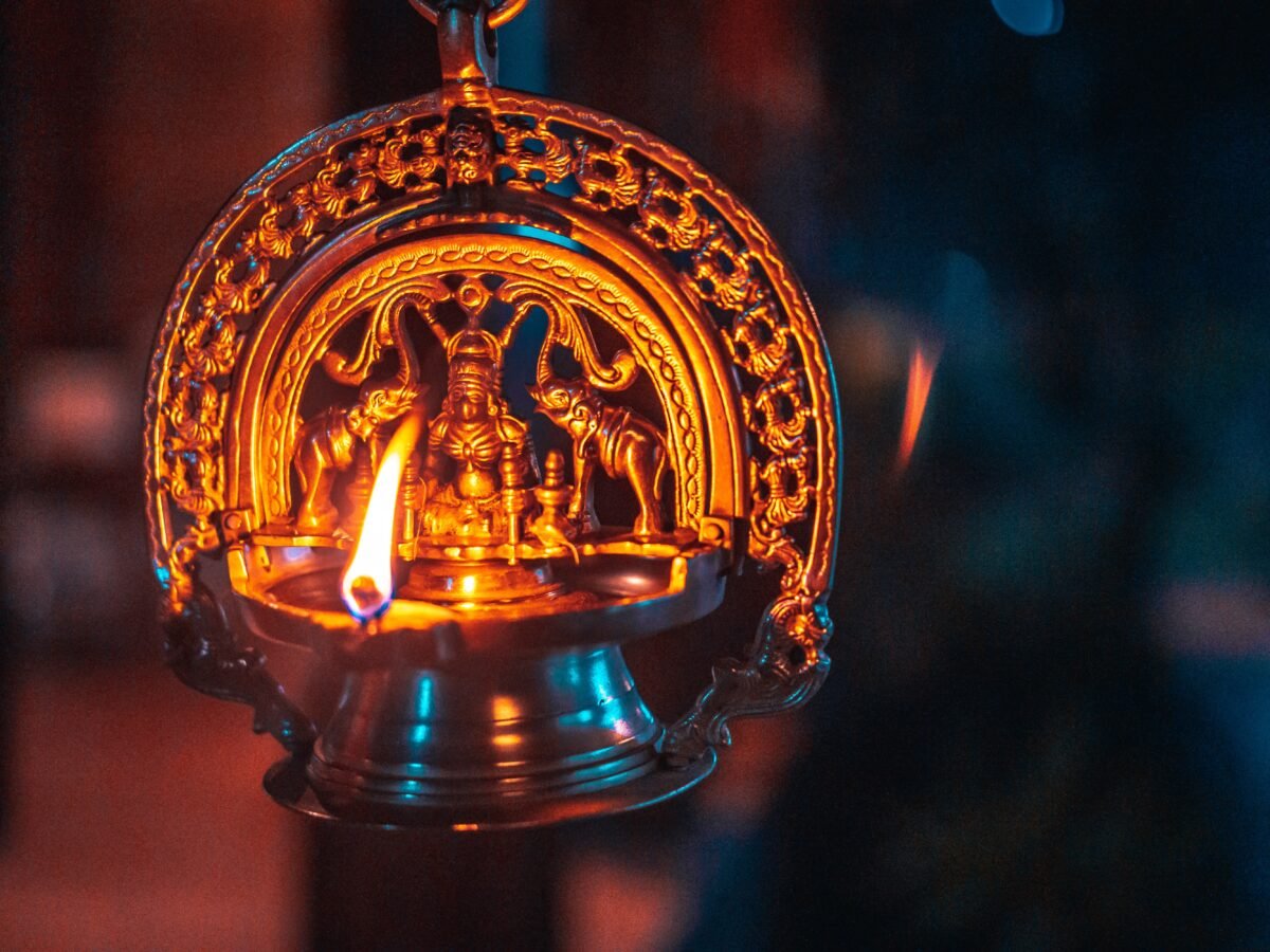 A lighted lamp of the Goddess Devi, an important staple in every hindu home